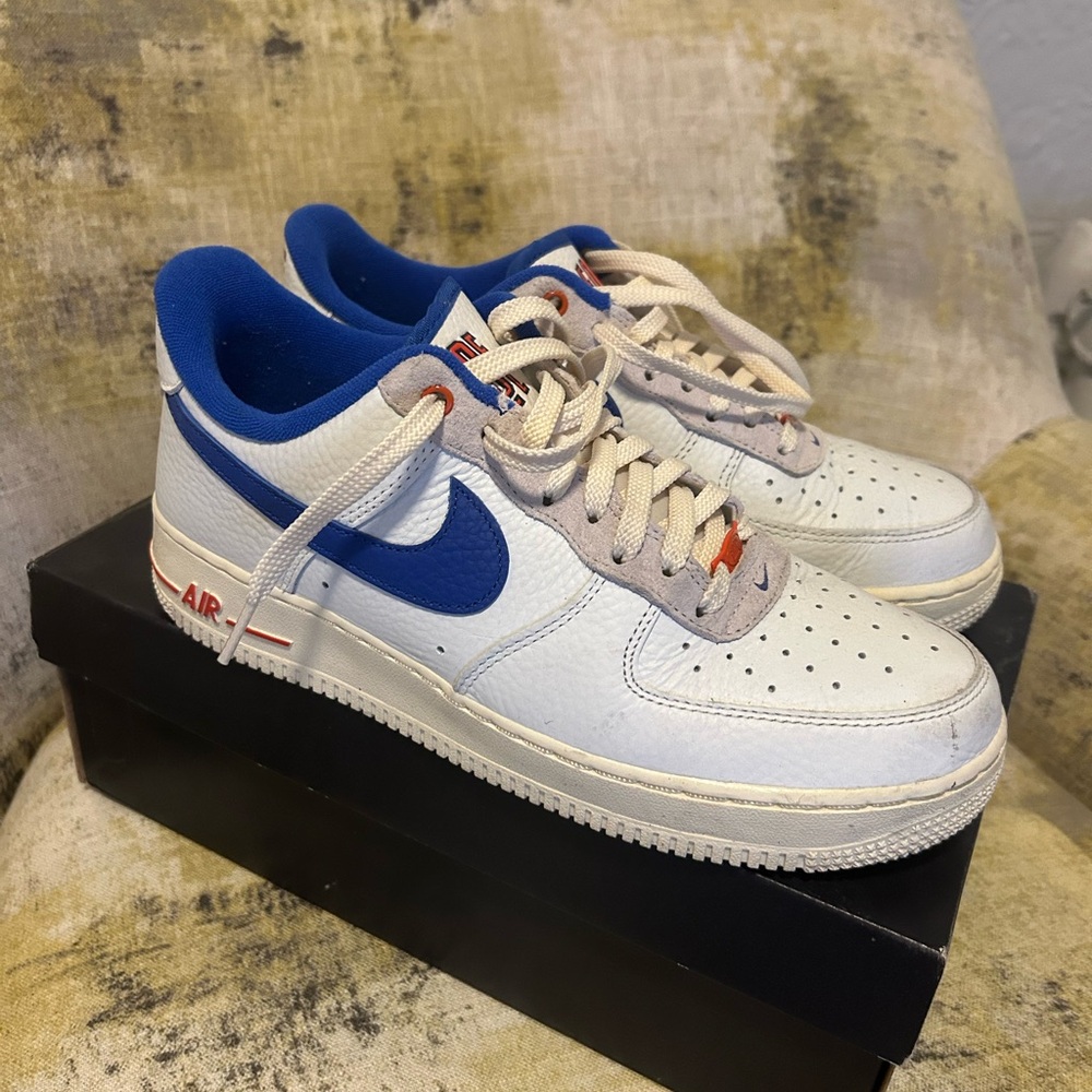 Nike Air Force 1 ‘07 LX White and Royal Blue Sneakers Womens 10
